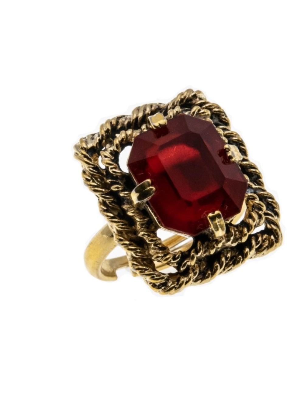 Sarah Coventry Vintage Gold Tone Red Statement Cocktail Adjustable Ring Sz 7-8